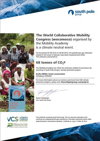 Zertifikat wocomoco klimaneutrale Konferenz